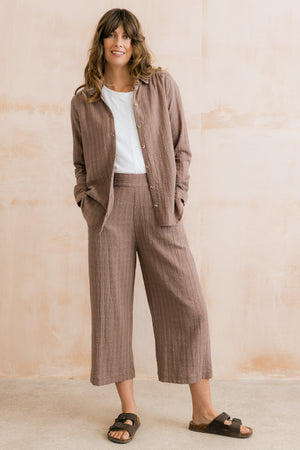 Lily & Me Mocha Drift Trousers Plain Seersucker
