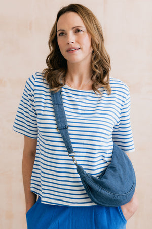 Lily & Me Blue Crossbody Bag Linen Denim
