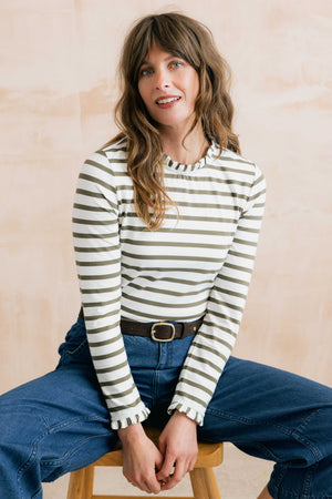 Lily & Me Olive & Ecru Stripe Marnie Top