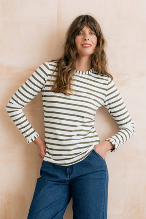 Lily & Me Olive & Ecru Stripe Marnie Top