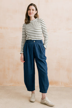 Lily & Me Olive & Ecru Stripe Marnie Top