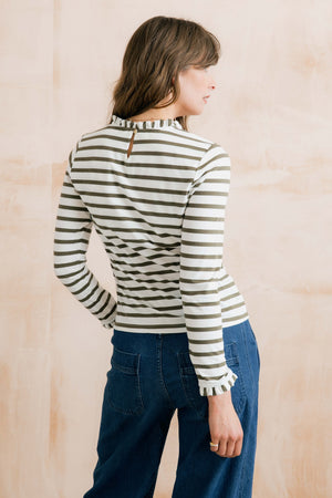 Lily & Me Olive & Ecru Stripe Marnie Top