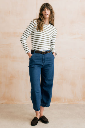 Lily & Me Olive & Ecru Stripe Marnie Top