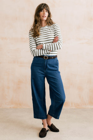 Lily & Me Olive & Ecru Stripe Marnie Top
