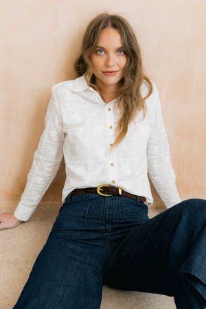 Lily & Me White Patsy Shirt Embroidered Patchwork