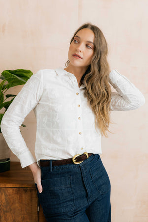 Lily & Me White Patsy Shirt Embroidered Patchwork