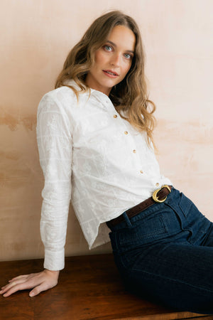 Lily & Me White Patsy Shirt Embroidered Patchwork