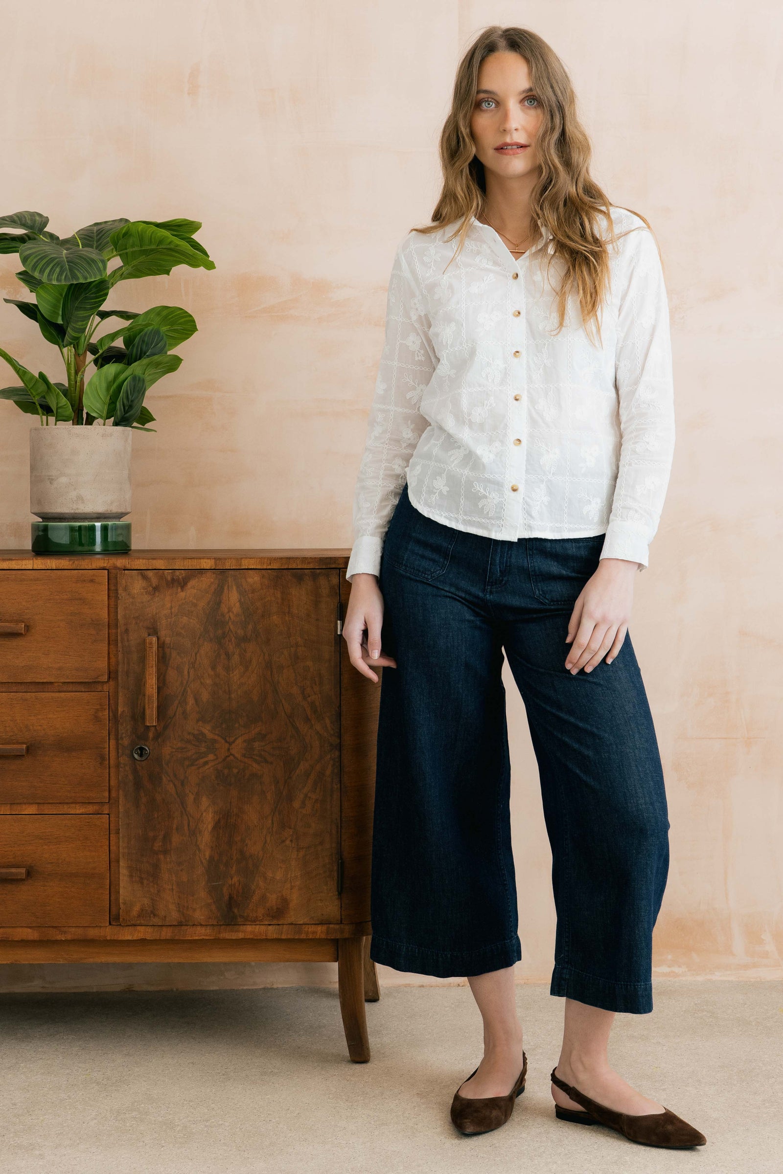 Lily & Me White Patsy Shirt Embroidered Patchwork