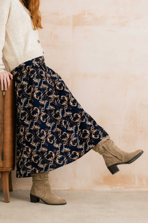 Lily & Me Trailing Leaves Navy Frances Skirt