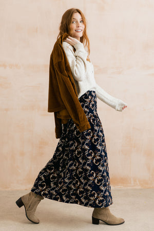 Lily & Me Trailing Leaves Navy Frances Skirt