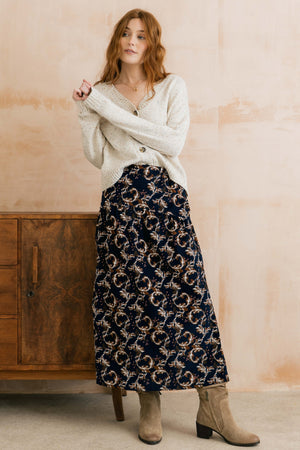 Lily & Me Trailing Leaves Navy Frances Skirt