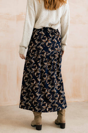 Lily & Me Trailing Leaves Navy Frances Skirt