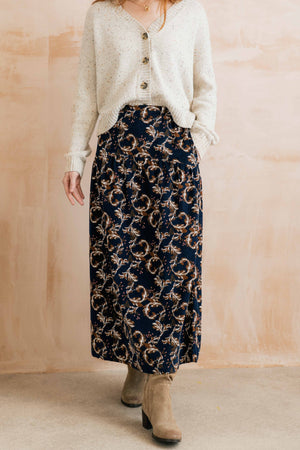 Lily & Me Trailing Leaves Navy Frances Skirt