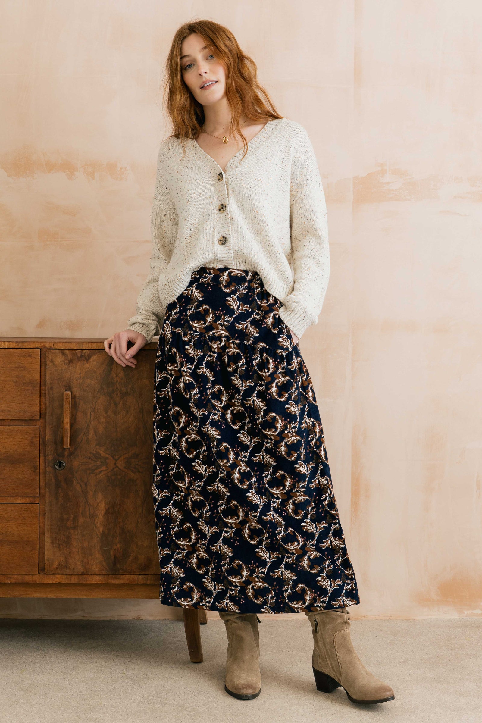 Lily & Me Trailing Leaves Navy Frances Skirt