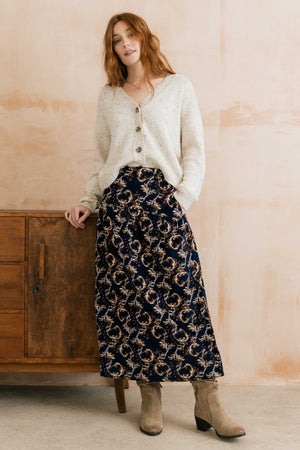Lily & Me Trailing Leaves Navy Frances Skirt