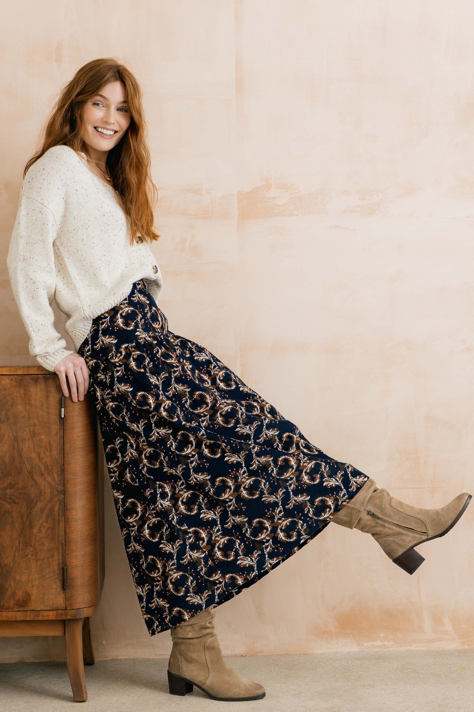 Lily & Me Trailing Leaves Navy Frances Skirt