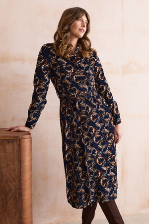 Lily & Me Trailing Leaves Navy Anya Midi Dress