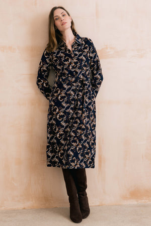 Lily & Me Trailing Leaves Navy Anya Midi Dress