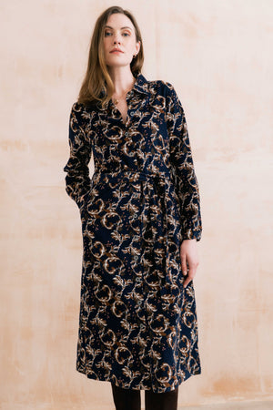 Lily & Me Trailing Leaves Navy Anya Midi Dress