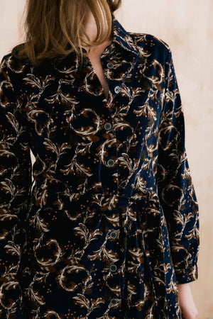 Lily & Me Trailing Leaves Navy Anya Midi Dress