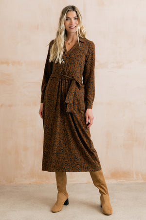 Lily & Me Mono Foliage Burnt Caramel Rosanna Dress