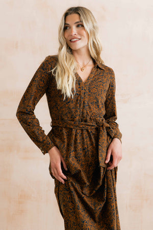 Lily & Me Mono Foliage Burnt Caramel Rosanna Dress