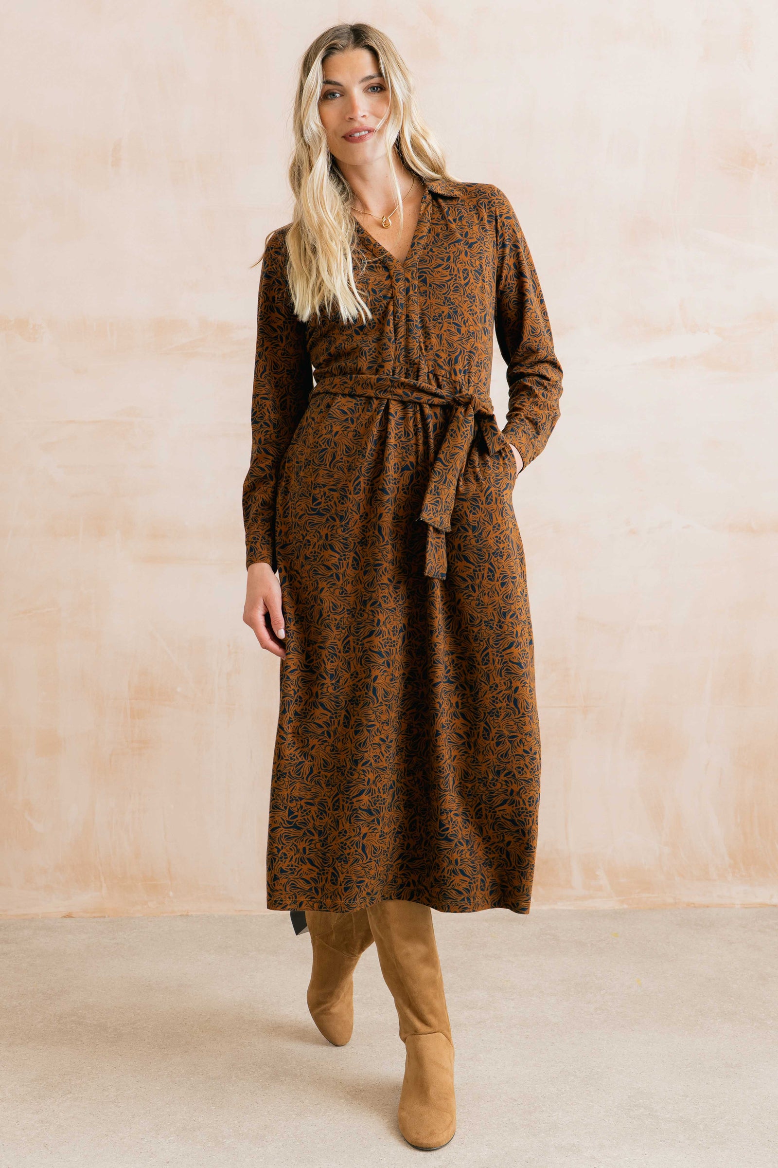 Lily & Me Mono Foliage Burnt Caramel Rosanna Dress