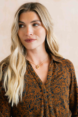 Lily & Me Mono Foliage Burnt Caramel Rosanna Dress
