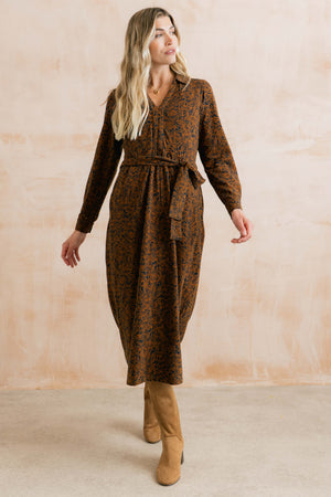 Lily & Me Mono Foliage Burnt Caramel Rosanna Dress