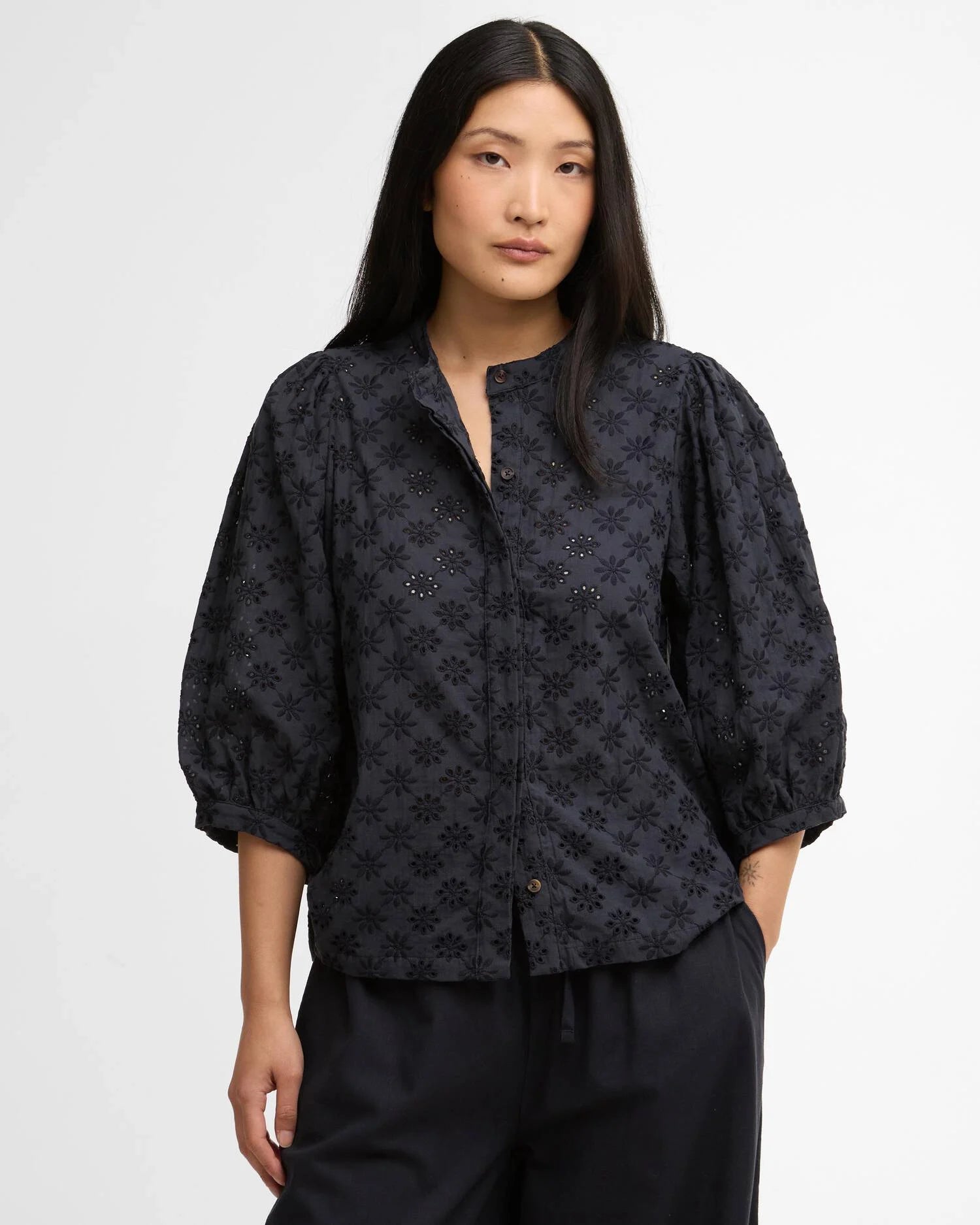 Barbour Layla Dark Navy Broderie Anglaise Shirt