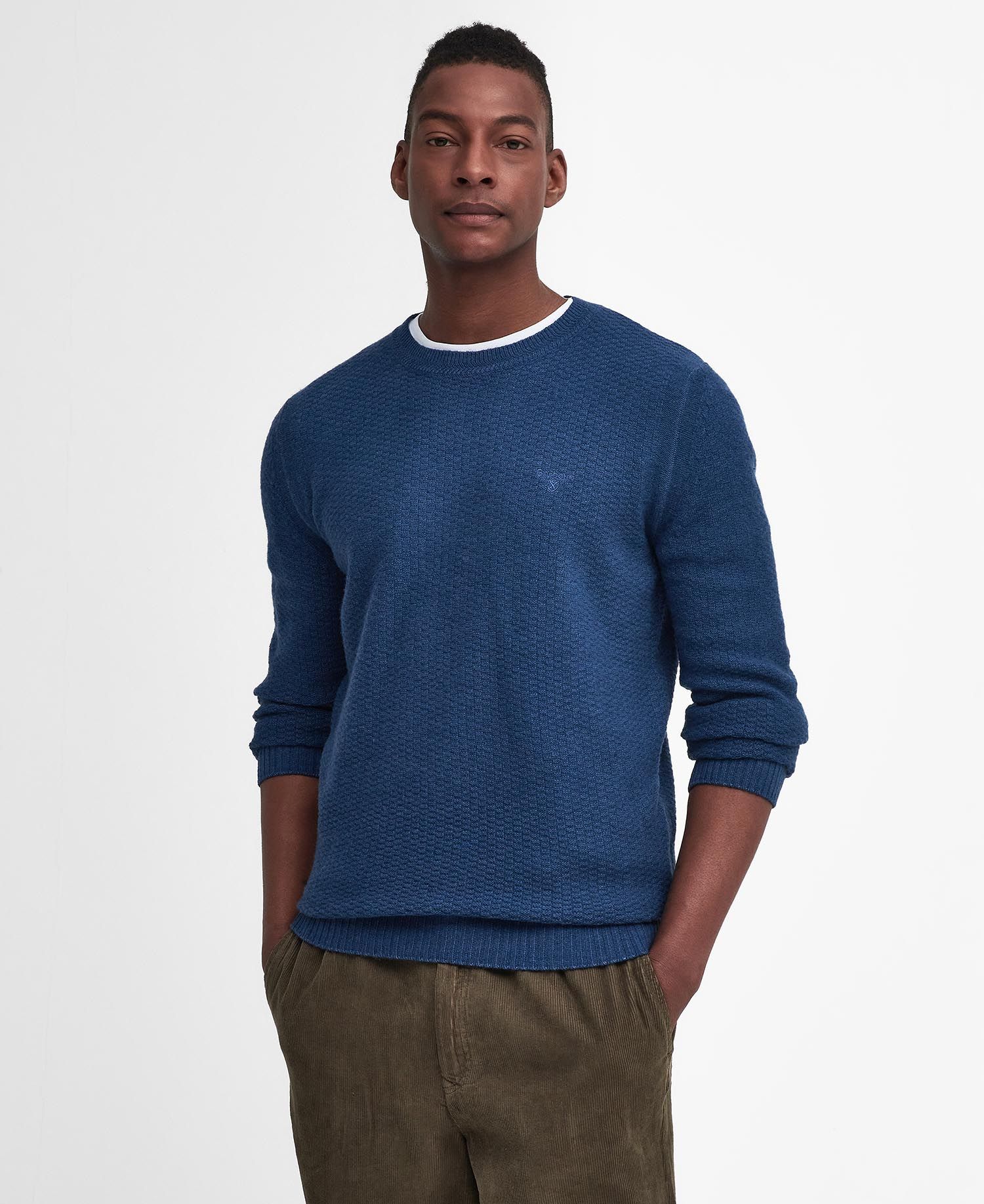 Barbour Aston Knitted Washed Navy Crew Neck Sweater