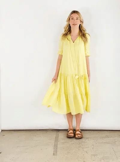 Thought Yellow Nola Hemp Yarn Dye Check Trapeze Dress