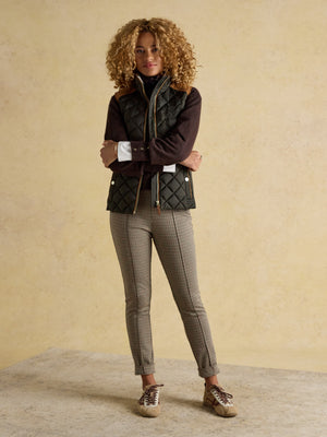 Joules Braemar Luxe Khaki Green Showerproof Diamond Quilted Gilet