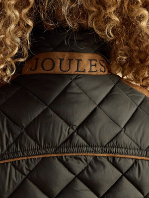 Joules Braemar Luxe Khaki Green Showerproof Diamond Quilted Gilet