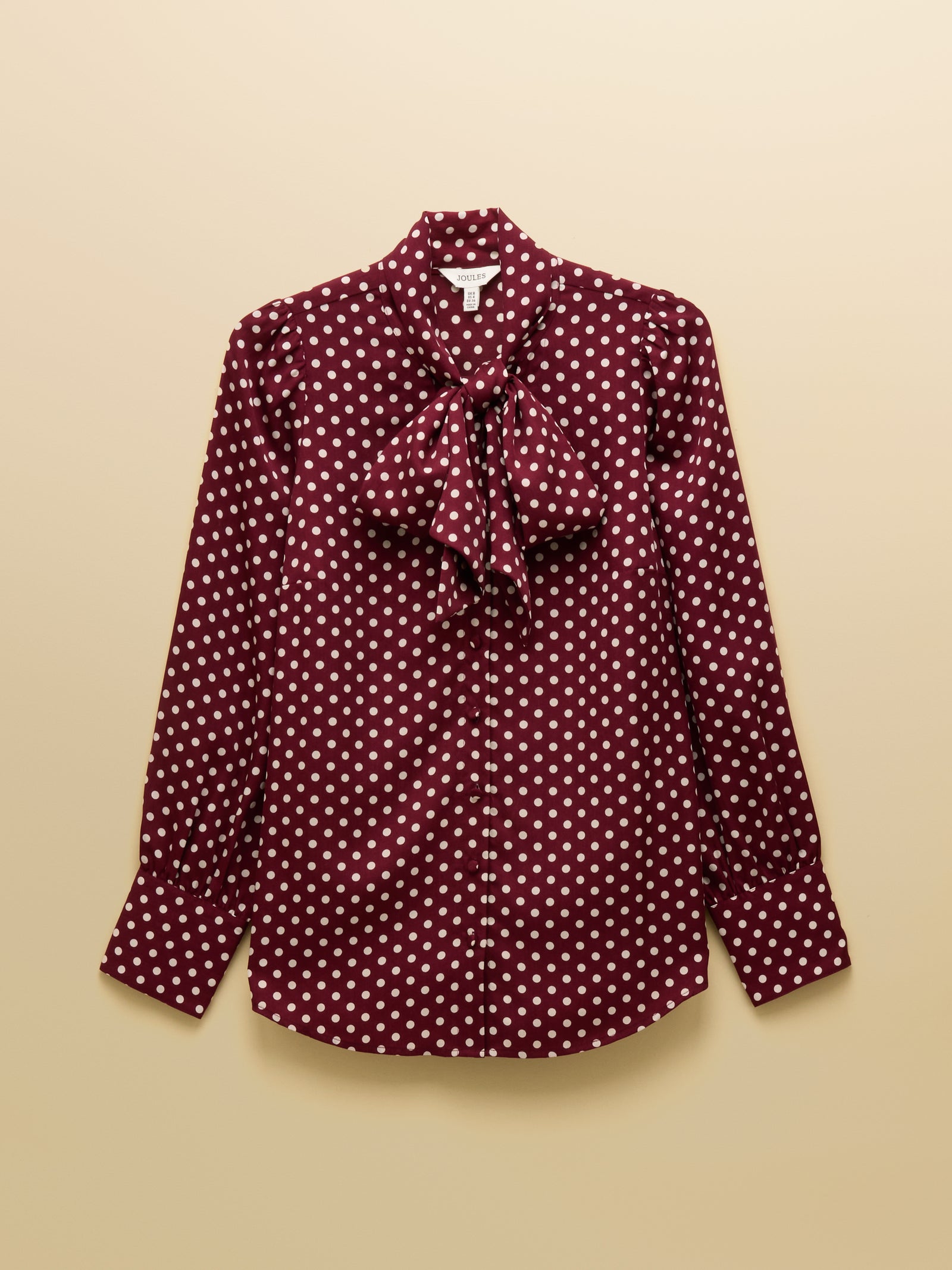 Joules Tabby Burgundy Red Tie Neck Long Sleeve Blouse with Button Fastening
