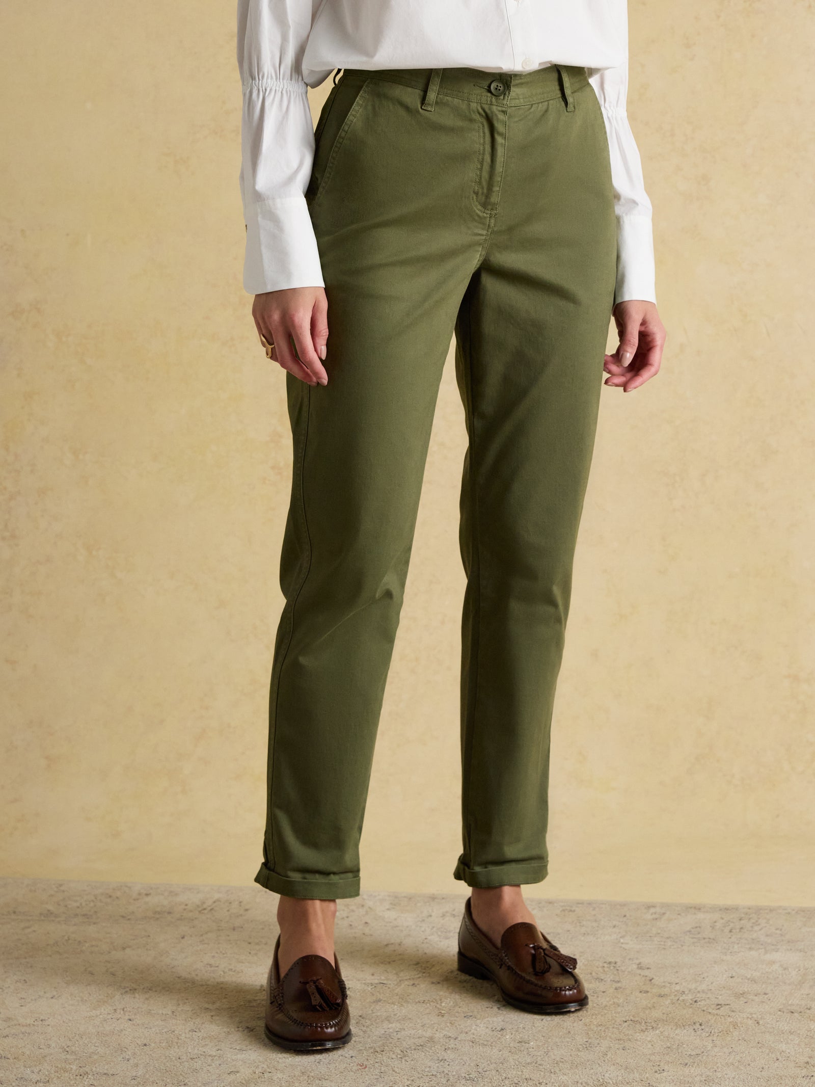 Joules Slim Straight Khaki Green Chino Trousers with Elasticated Waist