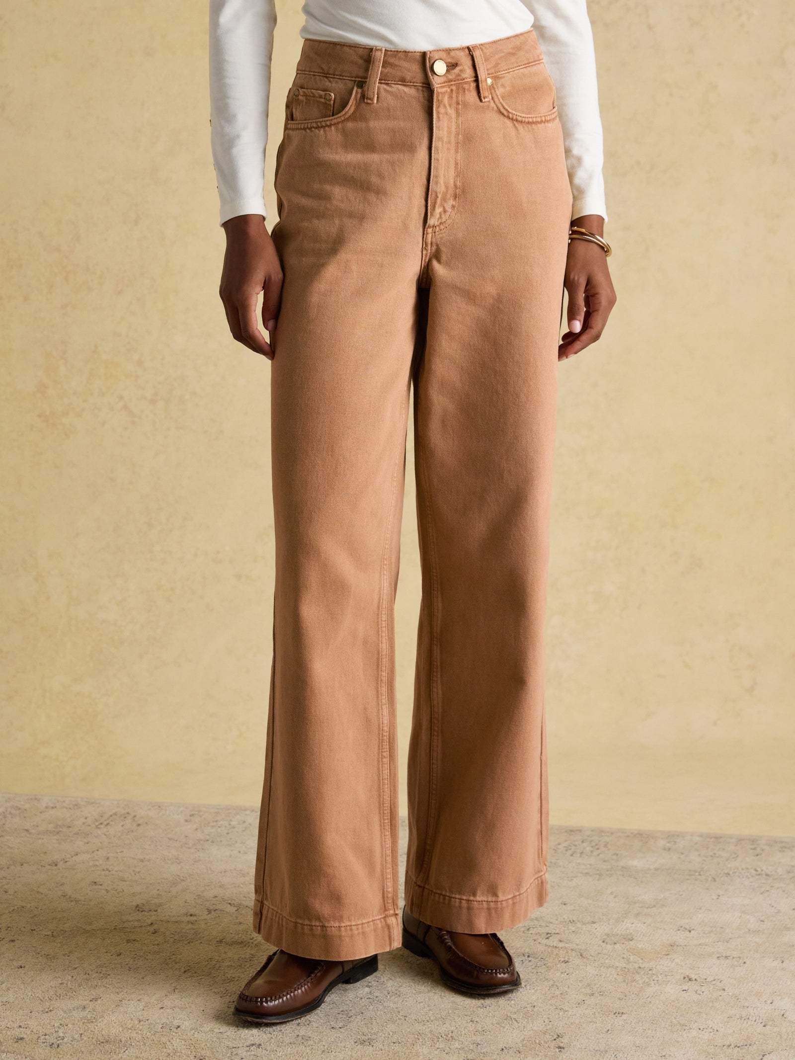 Joules Tan Brown High Rise Wide Leg Jeans
