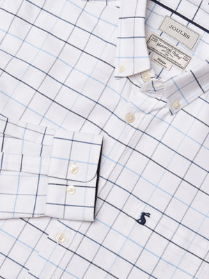 Joules Classic Fit White Blue Checked Cotton Oxford Shirt