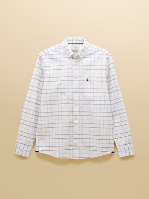 Joules Classic Fit White Blue Checked Cotton Oxford Shirt