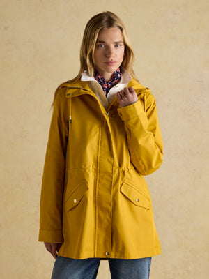Joules Portwell Antique Gold Waterproof Raincoat With Hood and Adjustable Waist