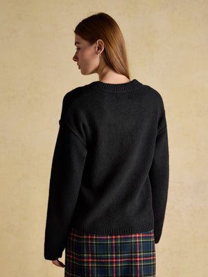 Joules Hannah Black V-Neck Relaxed Fit Jumper