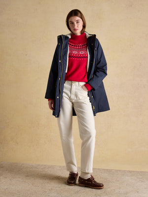 Joules Portwell Cosy Navy Fleece Lined Waterproof Raincoat with Hood