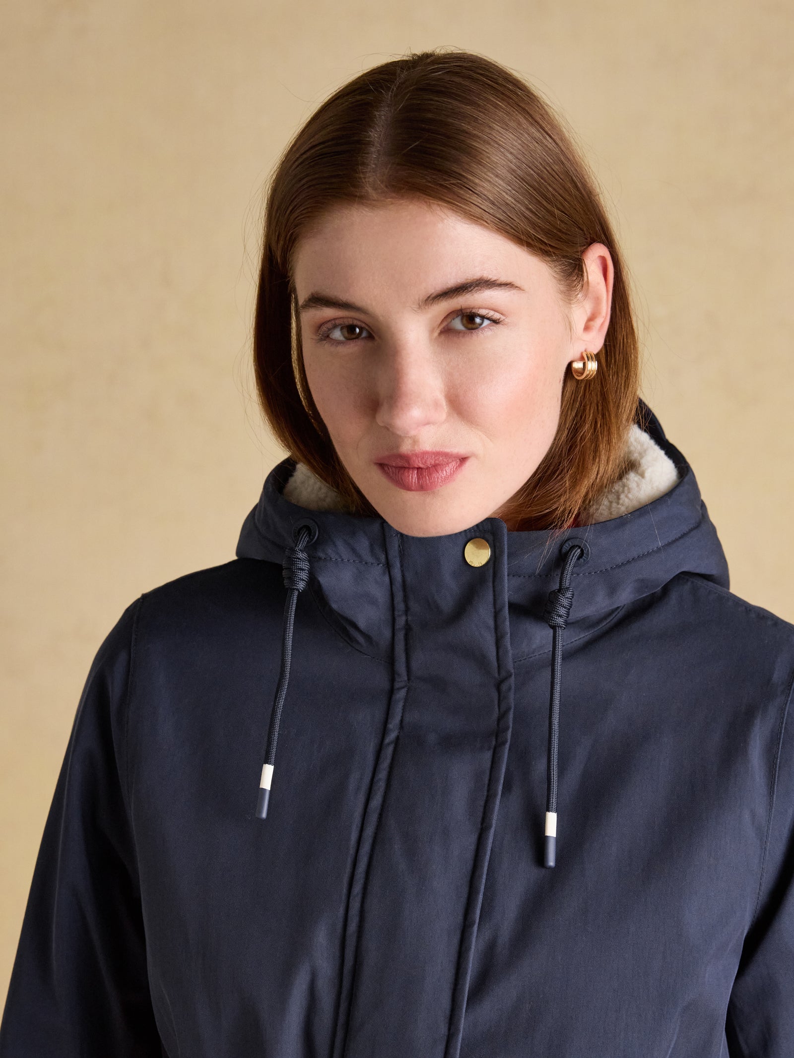 Joules Portwell Cosy Navy Fleece Lined Waterproof Raincoat with Hood