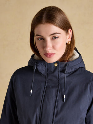 Joules Portwell Cosy Navy Fleece Lined Waterproof Raincoat with Hood