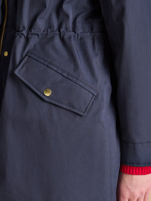 Joules Portwell Cosy Navy Fleece Lined Waterproof Raincoat with Hood