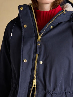Joules Portwell Cosy Navy Fleece Lined Waterproof Raincoat with Hood