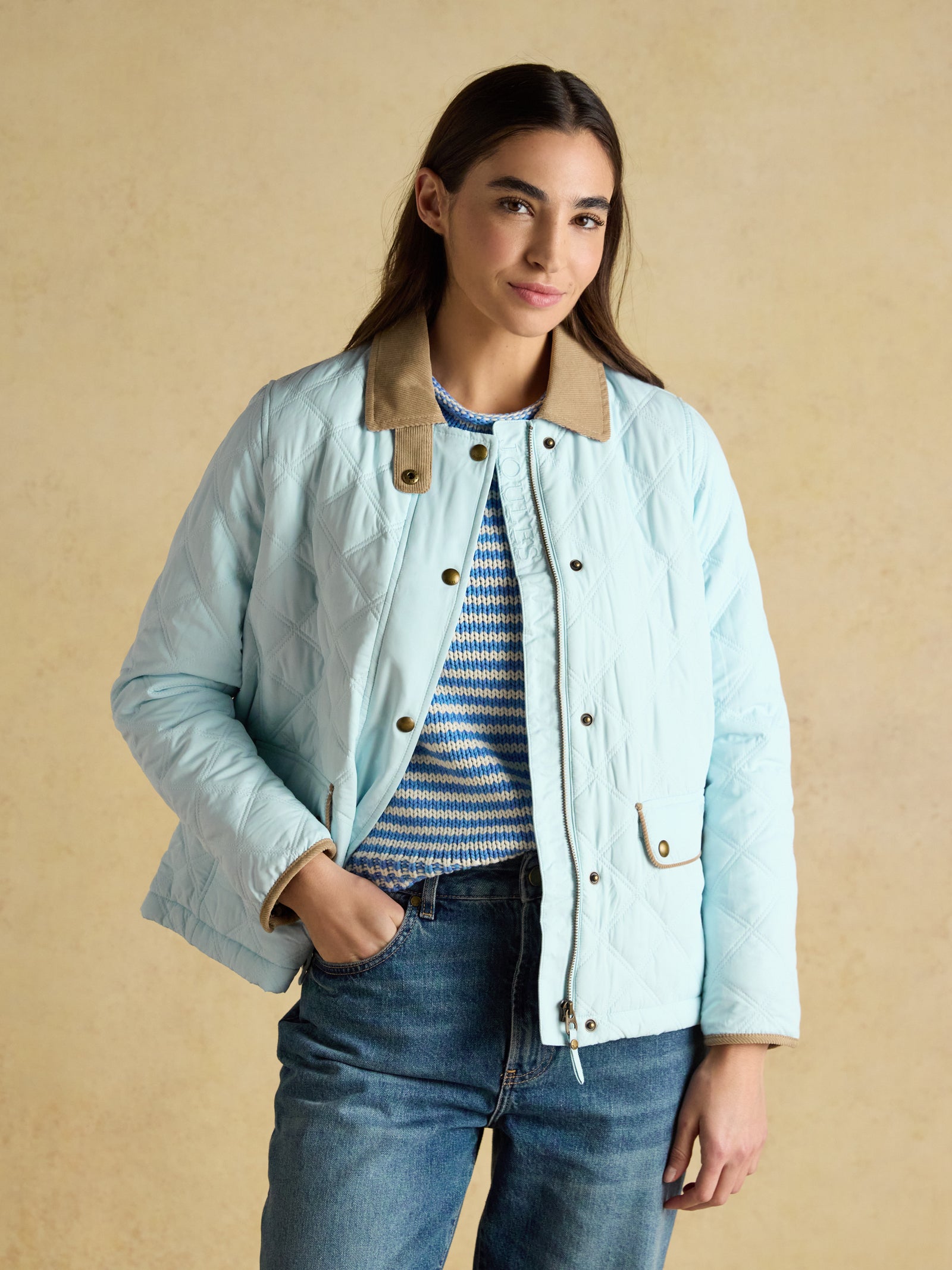 Joules Harrogate Blue Showerproof Diamond Quilted Barn Jacket