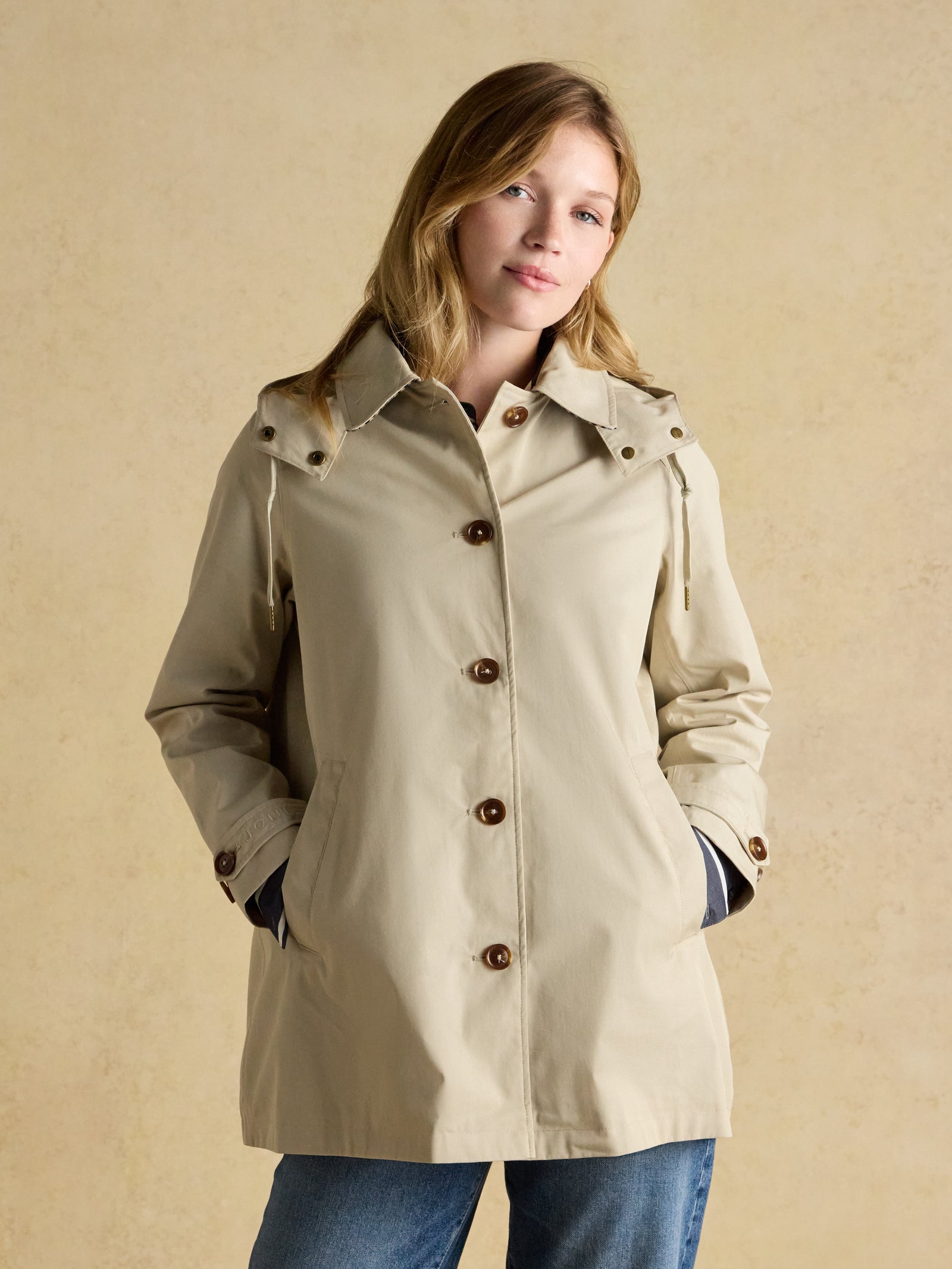 Joules Rainmore Neutral Button Through Waterproof Raincoat