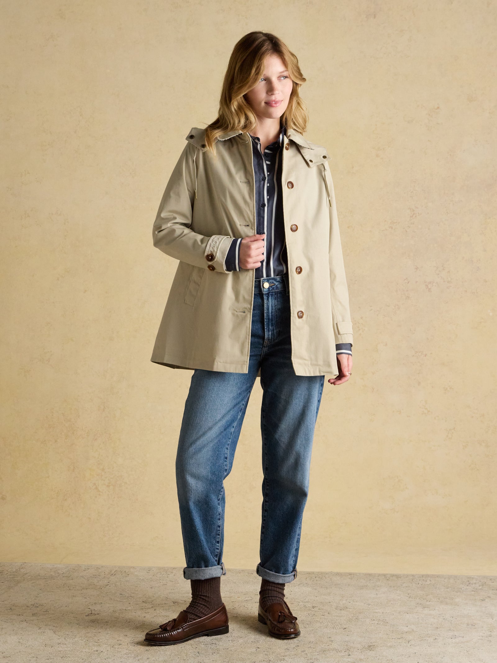 Joules Rainmore Neutral Button Through Waterproof Raincoat