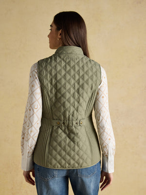 Joules Minx Khaki Sage Green Showerproof Diamond Quilted Gilet